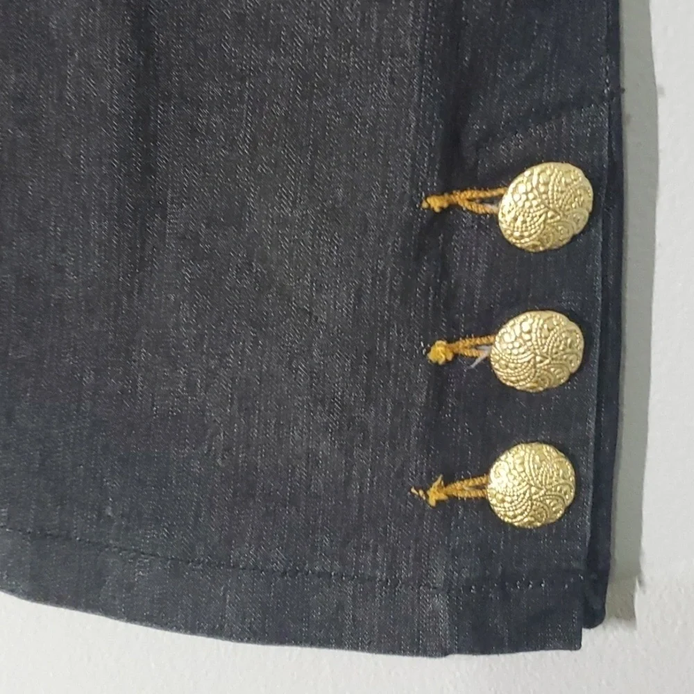 BisouBisou skirt women's size 12 black false pockets trendy denim mini skirt - Picture 2 of 16